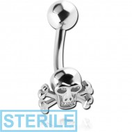 STERILE SURGICAL STEEL SKULL CROSSBONES CURVED BARBELL PIERCING