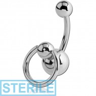 STERILE SURGICAL STEEL SLAVE NAVEL BANANA WITH BALL CLOSURE RING ON EXTRA BALL PIERCING