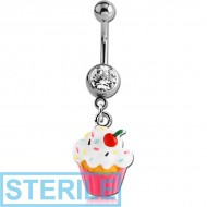 STERILE SURGICAL STEEL CRYSTAL NAVEL BANANA WITH RESIN ENAMEL CHARM PIERCING