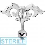 STERILE RHODIUM PLATED BRASS NAVEL BANANA - TRIBLE PIERCING
