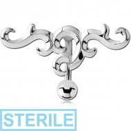 STERILE RHODIUM PLATED BRASS NAVEL BANANA - TRIBLE PIERCING
