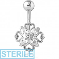 STERILE RHODIUM PLATED BRASS JEWELLED NAVEL BANANA - HEART FILIGREE PIERCING