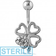 STERILE RHODIUM PLATED BRASS JEWELLED NAVEL BANANA - SHAMROCK PIERCING