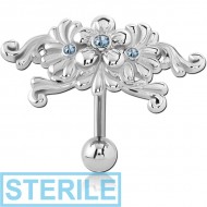 STERILE RHODIUM PLATED BRASS JEWELLED NAVEL BANANA - FLOWER PIERCING