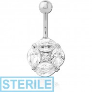 STERILE RHODIUM PLATED BRASS JEWELLED NAVEL BANANA PIERCING