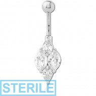 STERILE RHODIUM PLATED BRASS JEWELLED NAVEL BANANA PIERCING