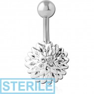 STERILE RHODIUM PLATED BRASS NAVEL BANANA - FLOWER PIERCING
