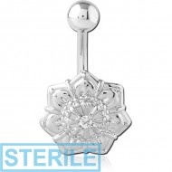 STERILE RHODIUM PLATED BRASS JEWELLED NAVEL BANANA - FLOWER PIERCING