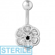 STERILE RHODIUM PLATED BRASS JEWELLED NAVEL BANANA - FLOWER PIERCING