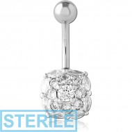 STERILE RHODIUM PLATED BRASS JEWELLED NAVEL BANANA PIERCING