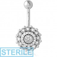 STERILE RHODIUM PLATED BRASS JEWELLED NAVEL BANANA PIERCING