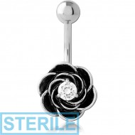 STERILE RHODIUM PLATED BRASS JEWELLED NAVEL BANANA PIERCING