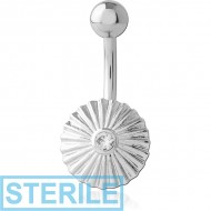 STERILE RHODIUM PLATED BRASS JEWELLED NAVEL BANANA PIERCING