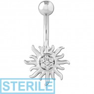 STERILE RHODIUM PLATED BRASS JEWELLED NAVEL BANANA PIERCING