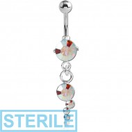 STERILE RHODIUM PLATED BRASS JEWELLED NAVEL BANANA WITH DANGLING CHARM - ROUND PIERCING