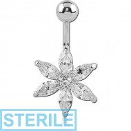 STERILE RHODIUM PLATED BRASS JEWELLED NAVEL BANANA - FLOWER PIERCING