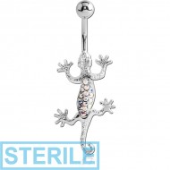 STERILE RHODIUM PLATED BRASS JEWELLED NAVEL BANANA - SALAMANDER PIERCING