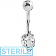 STERILE RHODIUM PLATED BRASS JEWELLED NAVEL BANANA - HOOP PIERCING