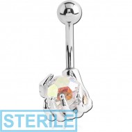 STERILE RHODIUM PLATED BRASS SWAROVSKI CRYSTALS JEWELLED NAVEL BANANA - HAND PIERCING