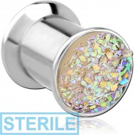 STERILE SURGICAL STEEL SYNTHETIC DRUZY CRYSTALS BOX PLUG PIERCING