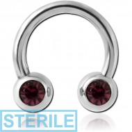 STERILE SURGICAL STEEL DOUBLE SWAROVSKI CRYSTALS JEWELLED CIRCULAR BARBELL PIERCING