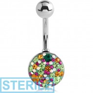 STERILE SURGICAL STEEL CUP CRYSTALINE JEWELLED JEWELLED NAVEL BANANA PIERCING