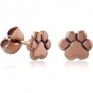 STERILE COFFEE PVD COATED SURGICAL STEEL EAR STUDS PAIR - PAW