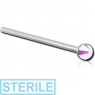 STERILE SURGICAL STEEL FLAT SWAROVSKI CRYSTAL JEWELLED STRAIGHT NOSE STUD 15MM PIERCING