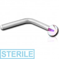 STERILE SURGICAL STEEL 90 DEGREE FLAT SWAROVSKI CRYSTAL JEWELLED NOSE STUD PIERCING