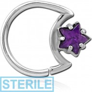 STERILE SURGICAL STEEL JEWELLED OPEN MOON SEAMLESS RING PIERCING