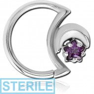 STERILE SURGICAL STEEL JEWELLED OPEN MOON SEAMLESS RING PIERCING