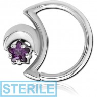 STERILE SURGICAL STEEL JEWELLED OPEN MOON SEAMLESS RING PIERCING