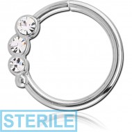 STERILE SURGICAL STEEL VALUE JEWELLED SEAMLESS RING - RIGHT - TRIPLE GEM PIERCING