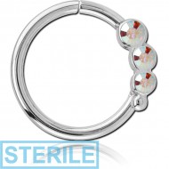 STERILE SURGICAL STEEL JEWELLED SEAMLESS RING - LEFT - TRIPLE GEM PIERCING