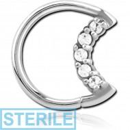 STERILE SURGICAL STEEL JEWELLED OPEN SEAMLESS RING - LEFT - MOON PIERCING