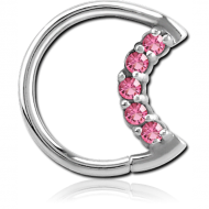 SURGICAL STEEL JEWELLED OPEN SEAMLESS RING - LEFT - MOON