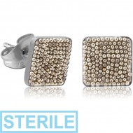 STERILE SURGICAL STEEL MULTICOLOUR BALLS SQUARE OF CUP EAR STUDS PAIR PIERCING