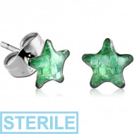 STERILE SURGICAL STEEL SYNTHETIC MOTHER OF PEARL MOSAIC STAR CUP EAR STUDS PAIR PIERCING