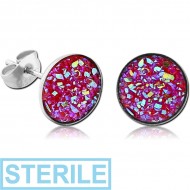 STERILE SURGICAL STEEL SYNTHETIC DRUZY CRYSTALS CUP EAR STUDS PAIR PIERCING