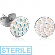 STERILE PAIR OF SURGICAL STEEL VALUE CRYSTALINE JEWELLED EAR STUDS