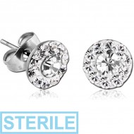 STERILE PAIR OF SURGICAL STEEL CRYSTALINE DOT JEWELLED EAR STUDS