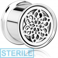 STERILE STAINLESS STEEL DOUBLE FLARED INTERNALLY THREADED TUNNEL - FLOWER PIERCING