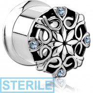 STERILE STAINLESS STEEL DOUBLE FLARED INTERNALLY THREADED JEWELLED TUNNEL PIERCING