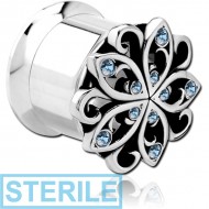 STERILE STAINLESS STEEL DOUBLE FLARED INTERNALLY THREADED JEWELLED TUNNEL PIERCING