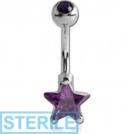 STERILE SURGICAL STEEL STAR 8MM CZ DOUBLE JEWELLED NAVEL BANANA PIERCING