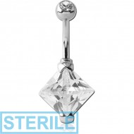 STERILE SURGICAL STEEL SQUARE 10MM CZ DOUBLE JEWELLED NAVEL BANANA PIERCING