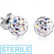 STERILE SURGICAL STEEL CRYSTALINE EAR STUDS PAIR PIERCING