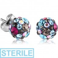 STERILE SURGICAL STEEL CRYSTALINE EAR STUDS PAIR