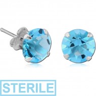 STERILE STERLING SILVER 925 JEWELLED PRONG SET ROUND EAR STUDS PAIR PIERCING
