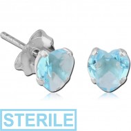 STERILE STERLING SILVER 925 JEWELLED PRONG SET HEART EAR STUDS PAIR